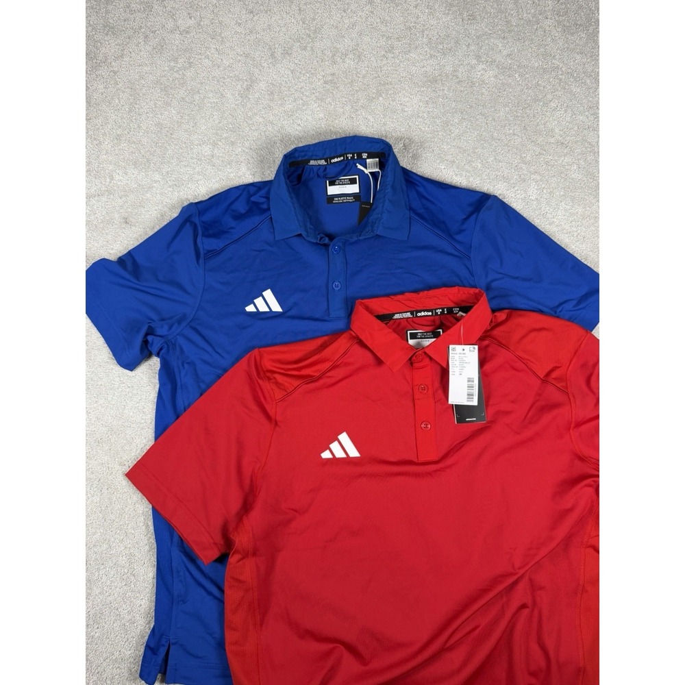 NWT Adidas STM Team Polo Red/Blue M Lightweight Breathable Golf Recycle Lot Of 2